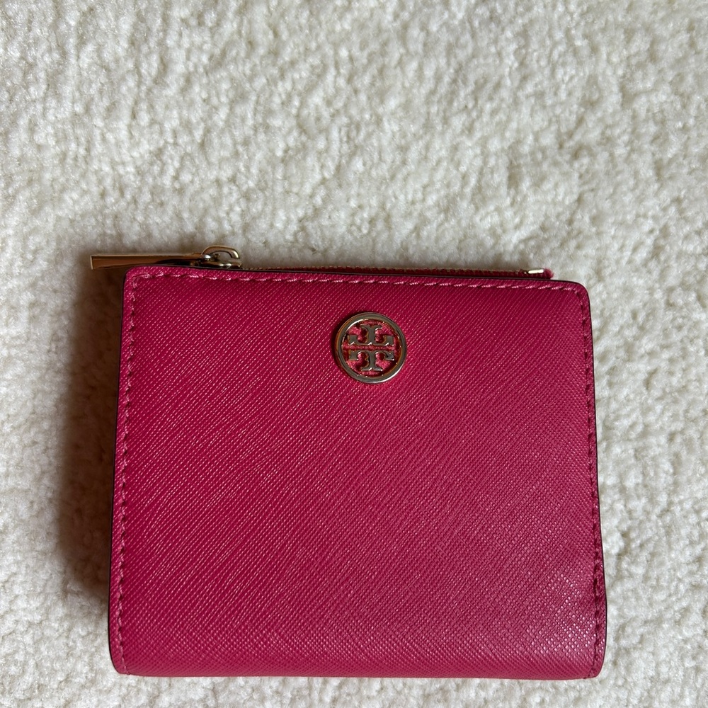 Tory Burch Pink Logo Zip Wallet